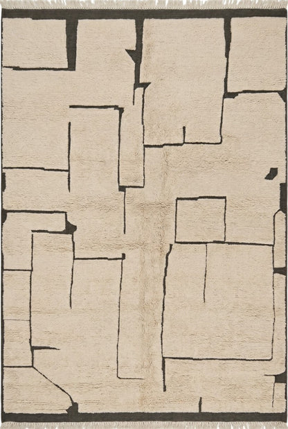 Berber Puzzle-Piece Maze Ivory and Black Deconstructed Grid rug