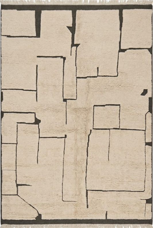 Berber Puzzle-Piece Maze Ivory and Black Deconstructed Grid rug