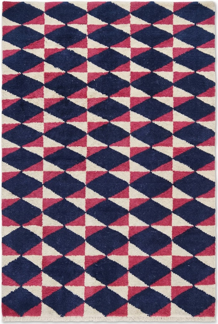 Eclectic Prism Petal Pattern Contemporary Navy and Pink Kaleidoscope Design