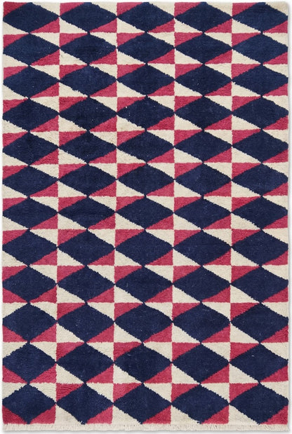 Eclectic Prism Petal Pattern Contemporary Navy and Pink Kaleidoscope Design