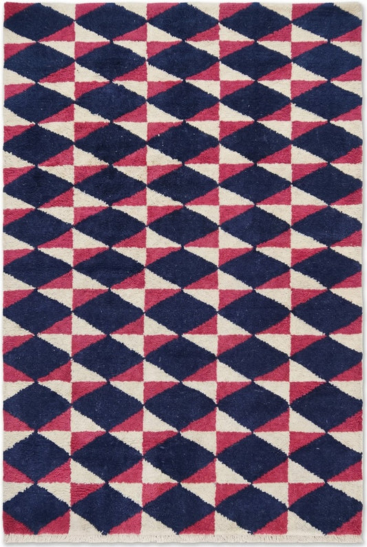 Eclectic Prism Petal Pattern Contemporary Navy and Pink Kaleidoscope Design