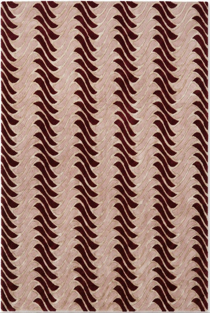 Dynamic Geometric Wool Rug Undulating Chevron Pattern