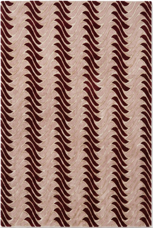Dynamic Geometric Wool Rug Undulating Chevron Pattern