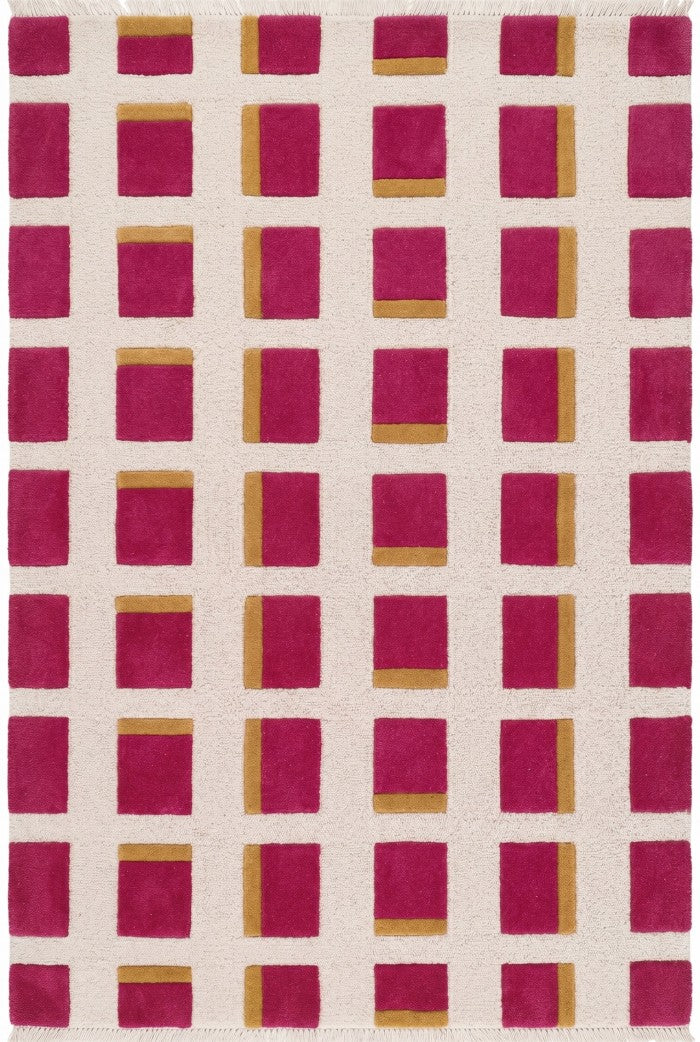 Magenta & Mustard Geometric Block Modern High-Low Textured Area Carpet