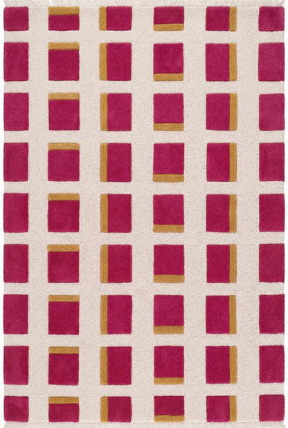Magenta & Mustard Geometric Block Modern High-Low Textured Area Carpet