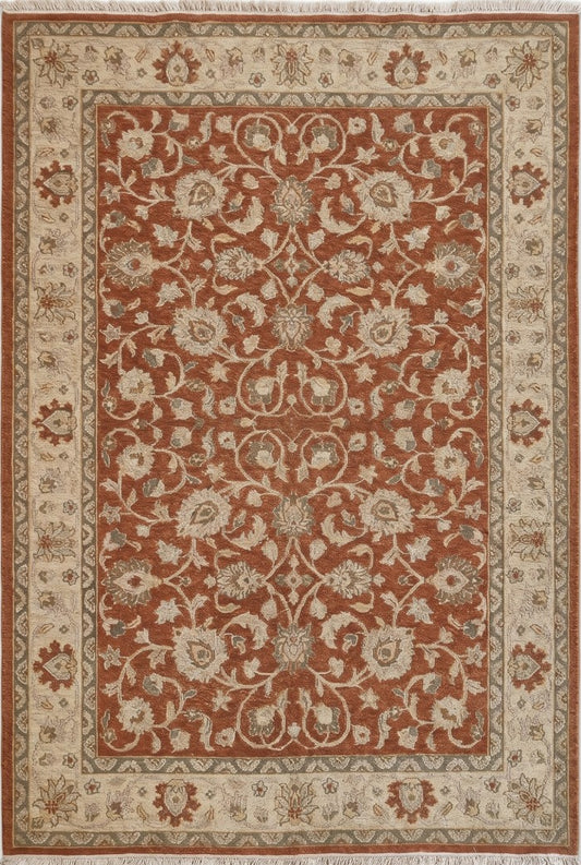 Vintage Khotan Revival Antique Look Rust Red Area Rug