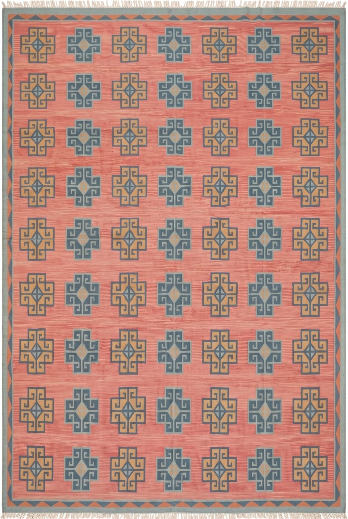 Pink Geometric Cotton Traditional Design Area Rug