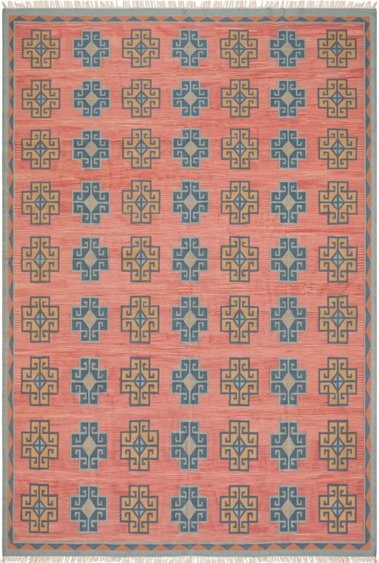 Pink Geometric Cotton Traditional Design Area Rug