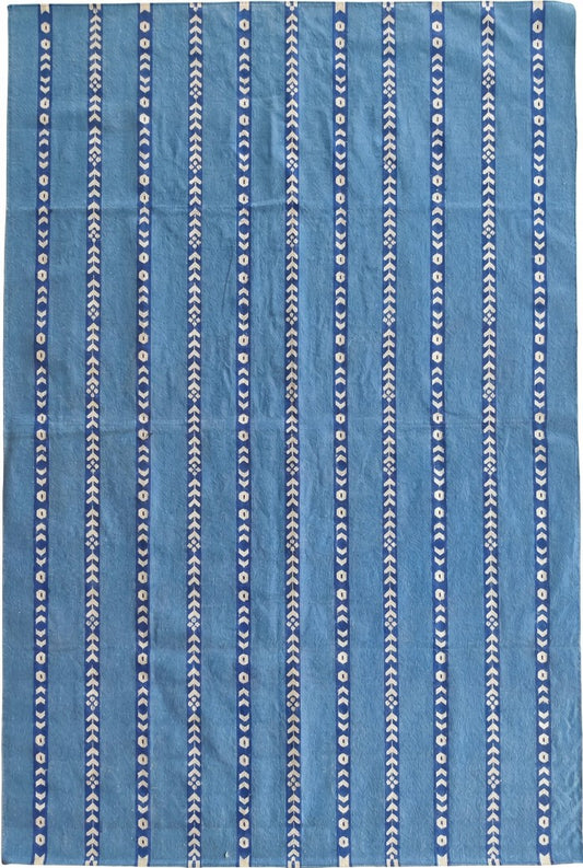 Bright Blue Vertical Stripe Cotton Flatweave Rug