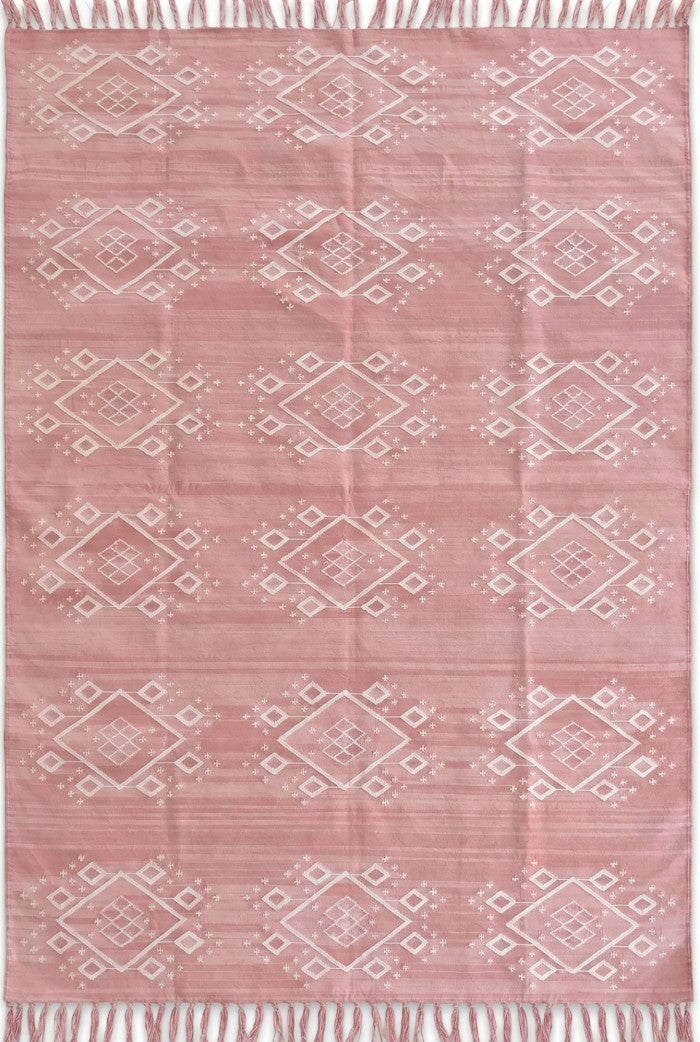 Blush Pink Southwestern Geometric Diamond Flatweave rug