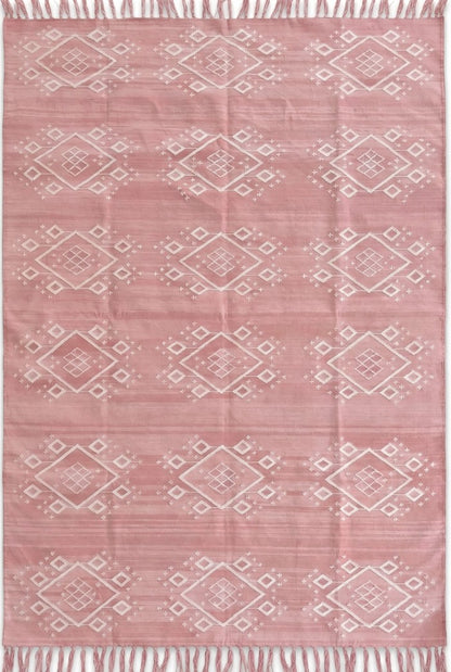 Blush Pink Southwestern Geometric Diamond Flatweave rug