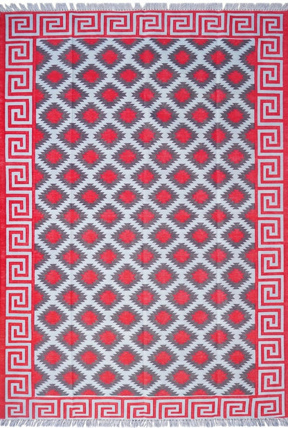 Modern Rustic Cabin Dhurrie with Meander Border rug