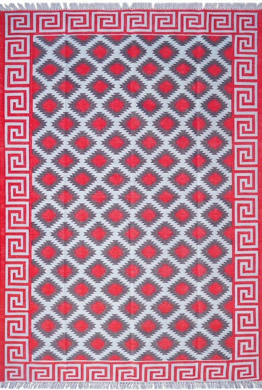 Modern Rustic Cabin Dhurrie with Meander Border rug