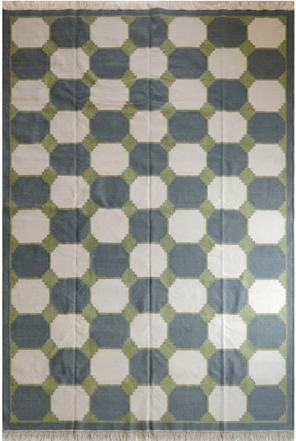 Olive & Onyx Modern Octagon Geometric Dhurrie Rug