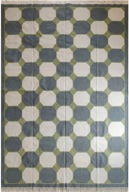 Olive & Onyx Modern Octagon Geometric Dhurrie Rug