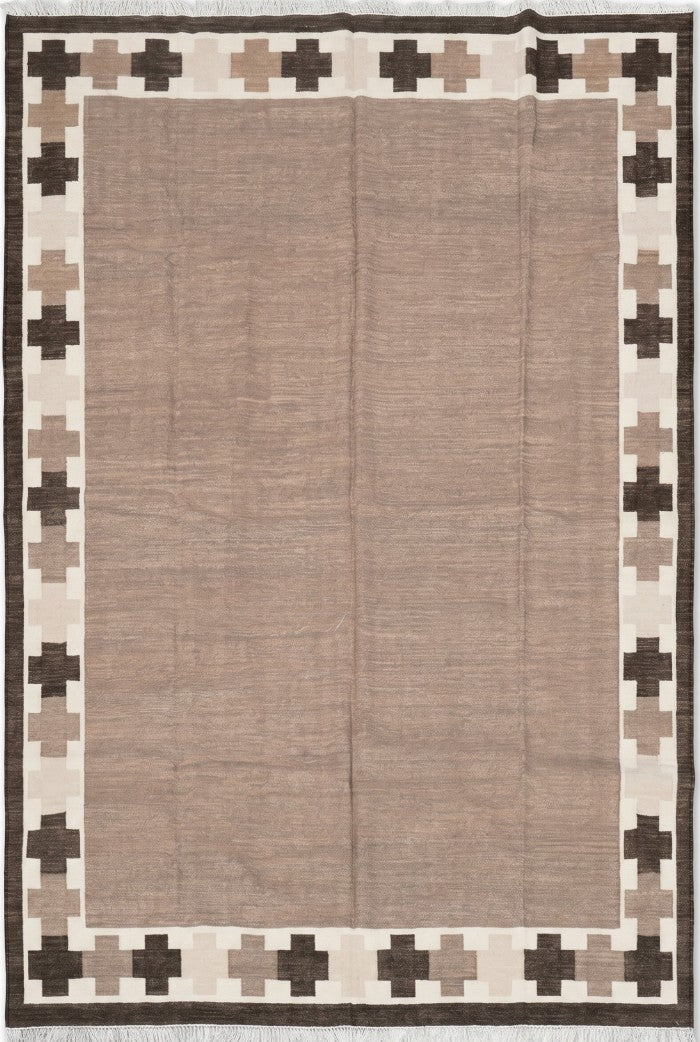 Taupe Brown Minimalist Area Rug, Espresso Geometric Cross Border Dhurrie
