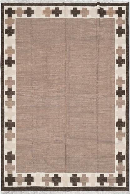 Taupe Brown Minimalist Area Rug, Espresso Geometric Cross Border Dhurrie
