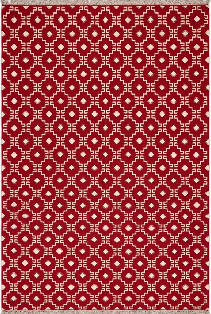 Modern Stepped Tile Flat Weave Carpet, Rustic Lodge Style Diamond Dhurrie