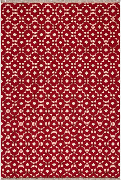 Modern Stepped Tile Flat Weave Carpet, Rustic Lodge Style Diamond Dhurrie