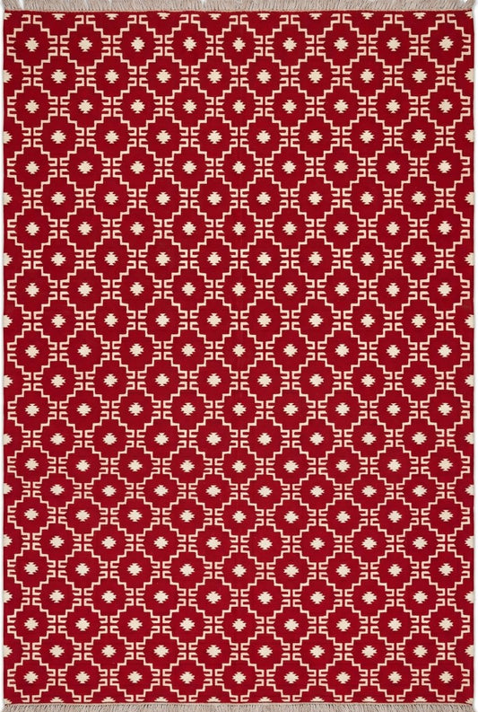 Modern Stepped Tile Flat Weave Carpet, Rustic Lodge Style Diamond Dhurrie