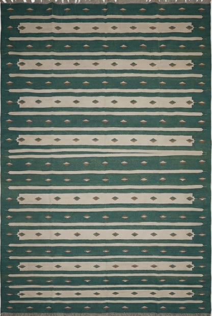 Teal Horizon Handwoven Cotton Flatweave Dhurrie Rug