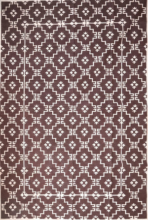 Espresso Dark Brown Geometric Area Rug, Minimalist Floral Diamond Dhurrie Rug