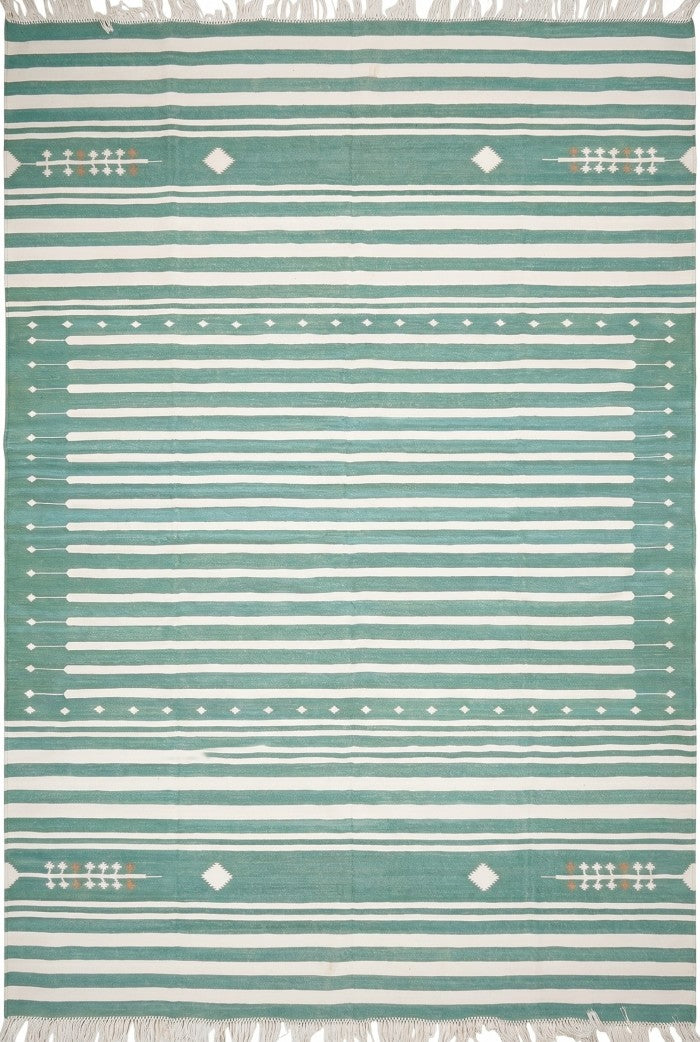 Teal Green & Ivory Horizontal Stripe Area Rug