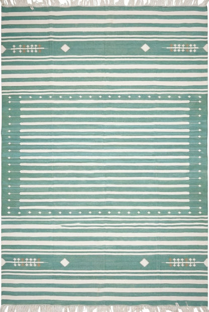 Teal Green & Ivory Horizontal Stripe Area Rug