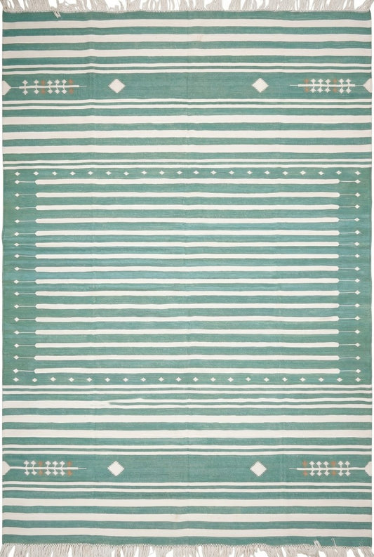 Teal Green & Ivory Horizontal Stripe Area Rug