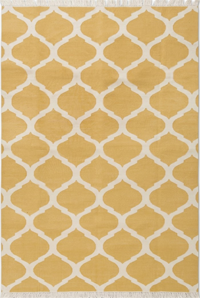 Mustard Yellow & White Honey Trellis Handwoven Cotton Rug