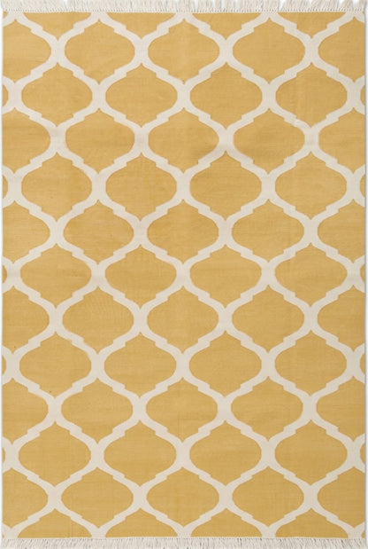 Mustard Yellow & White Honey Trellis Handwoven Cotton Rug
