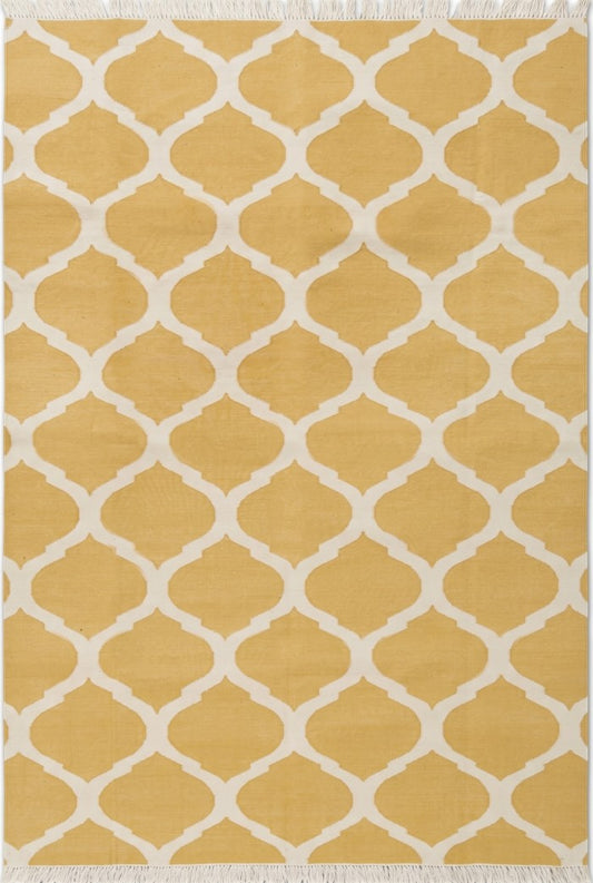 Mustard Yellow & White Honey Trellis Handwoven Cotton Rug