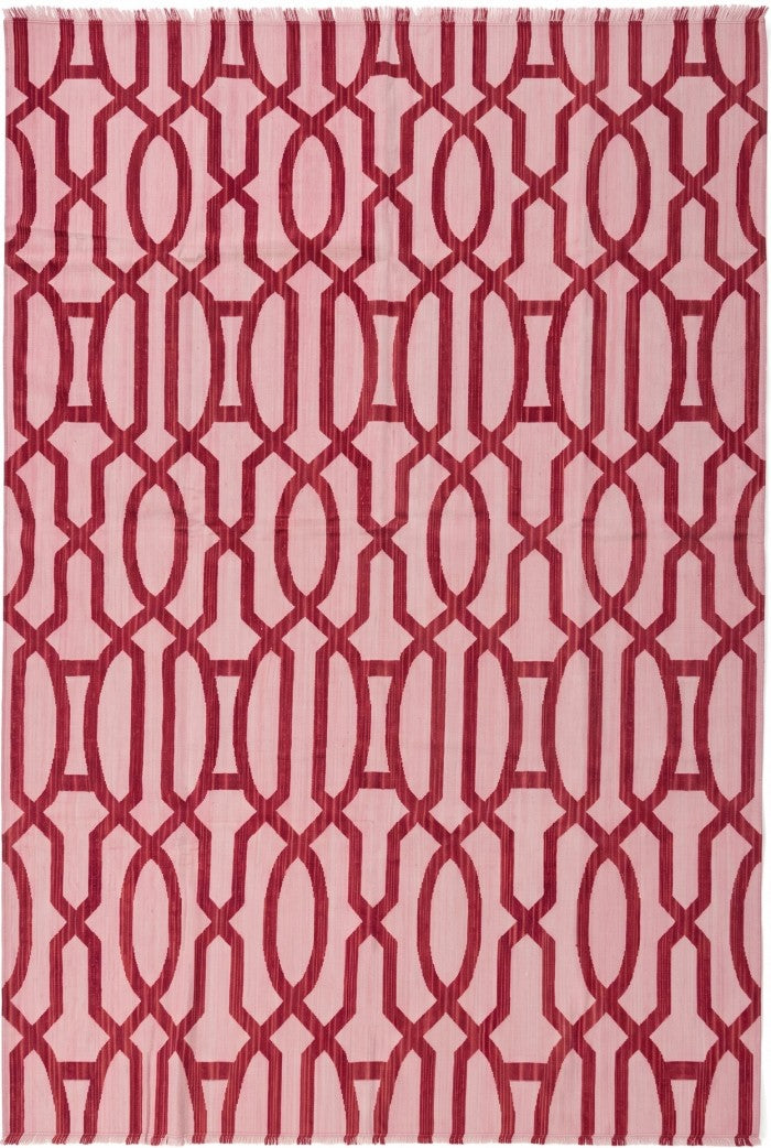 Blush Pink & Maroon Red Cotton Flatweave Rug