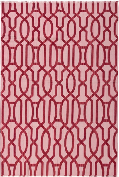 Blush Pink & Maroon Red Cotton Flatweave Rug