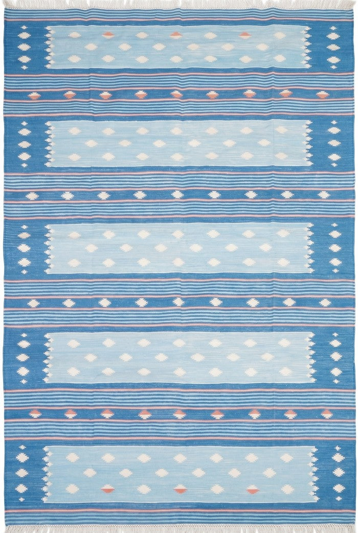 Caspian Horizon Handwoven Cotton Flatweave Dhurrie Rug