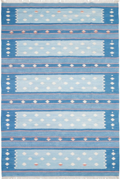 Caspian Horizon Handwoven Cotton Flatweave Dhurrie Rug