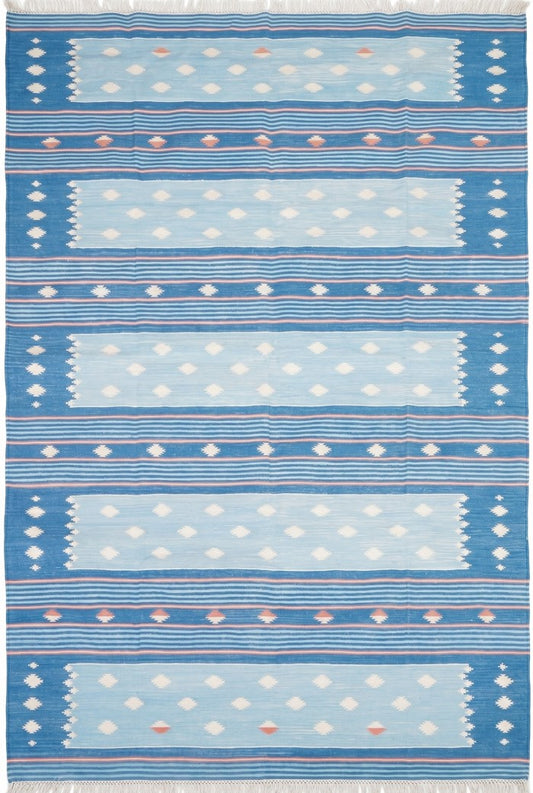 Caspian Horizon Handwoven Cotton Flatweave Dhurrie Rug