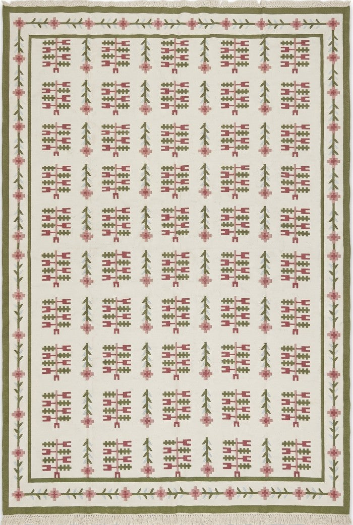Swedish Folk Pattern Area Rug Nordic Floral Dhurrie Rug