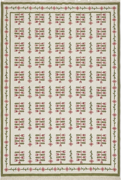 Swedish Folk Pattern Area Rug Nordic Floral Dhurrie Rug