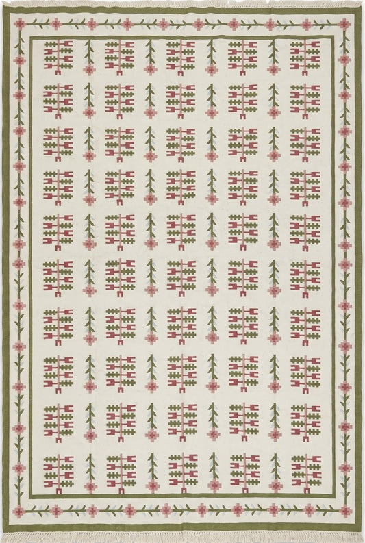 Swedish Folk Pattern Area Rug Nordic Floral Dhurrie Rug