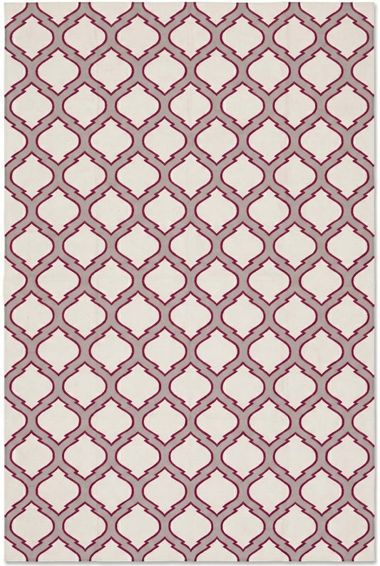 Magenta Quatrefoil Flatweave Rug, Handmade Cotton Area Rug