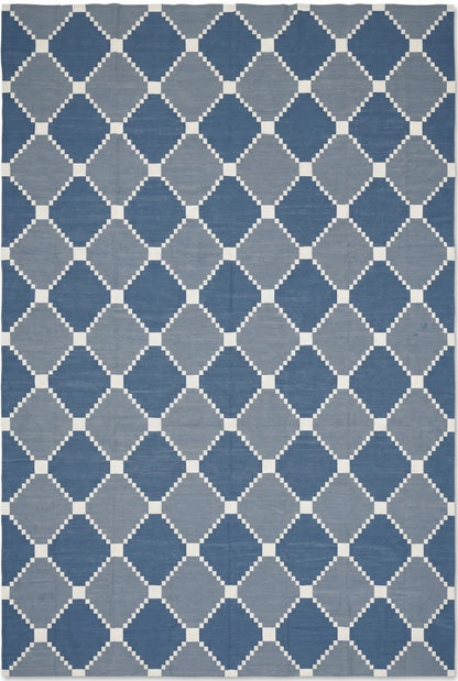 Pixel Diamond Lattice Geometric Flatweave Rug