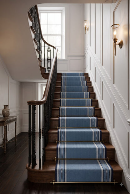 Blue Herringbone Stripes, Long Hallway Stair Runner