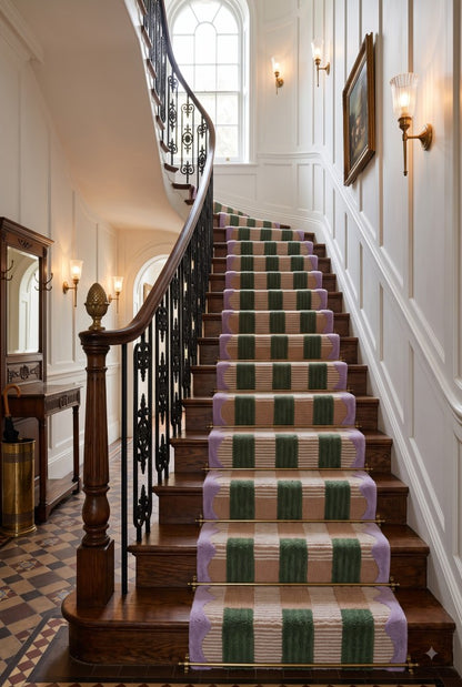 Hand-Tufted Wool Hallway Runner Neutral Plaid Rug with Scalloped Edge
