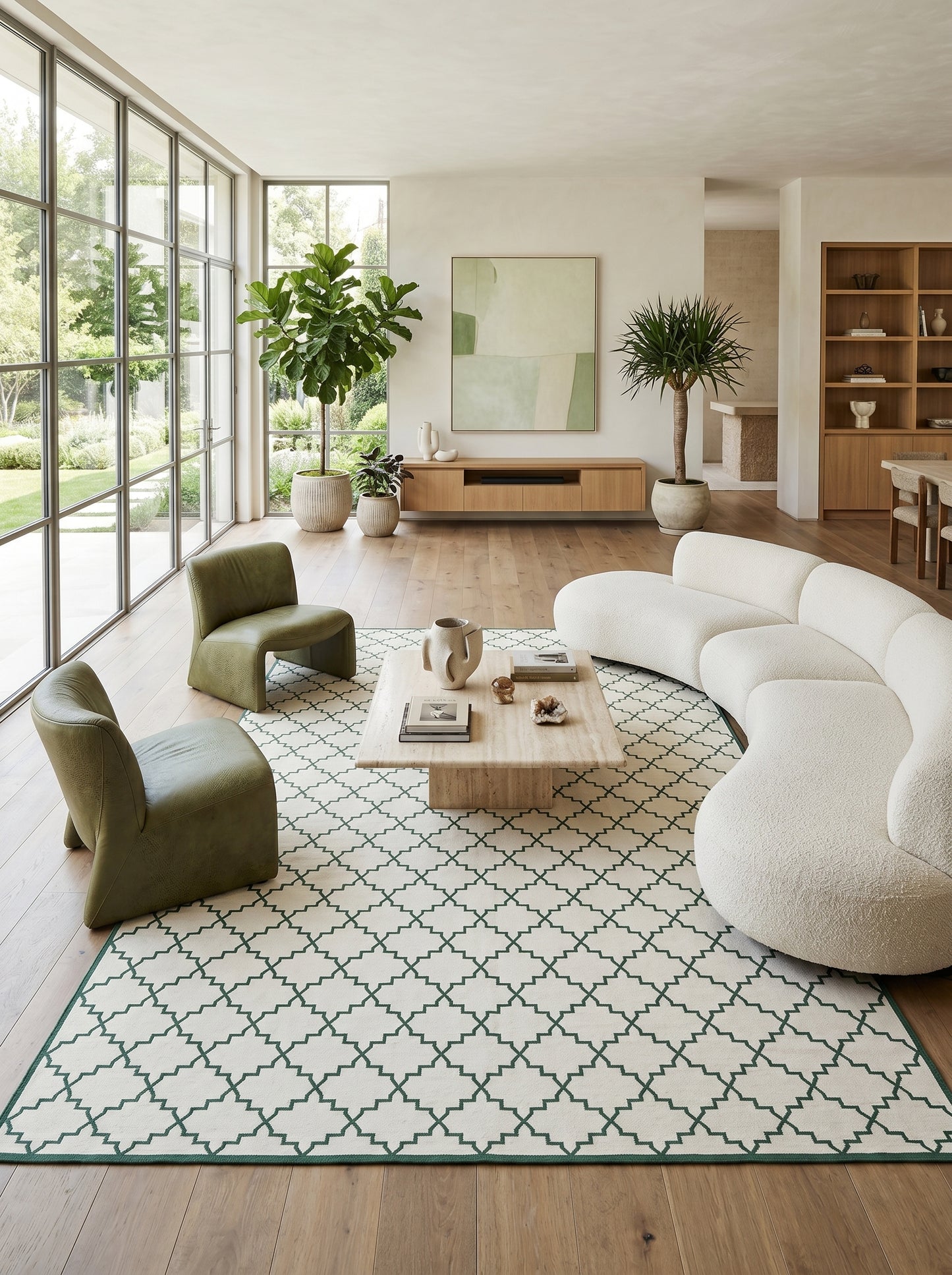 Emerald Trellis Green & Ivory Flatweave Area Rug