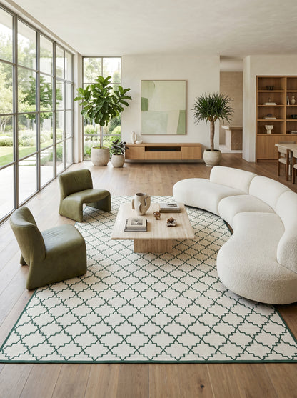 Emerald Trellis Green & Ivory Flatweave Area Rug