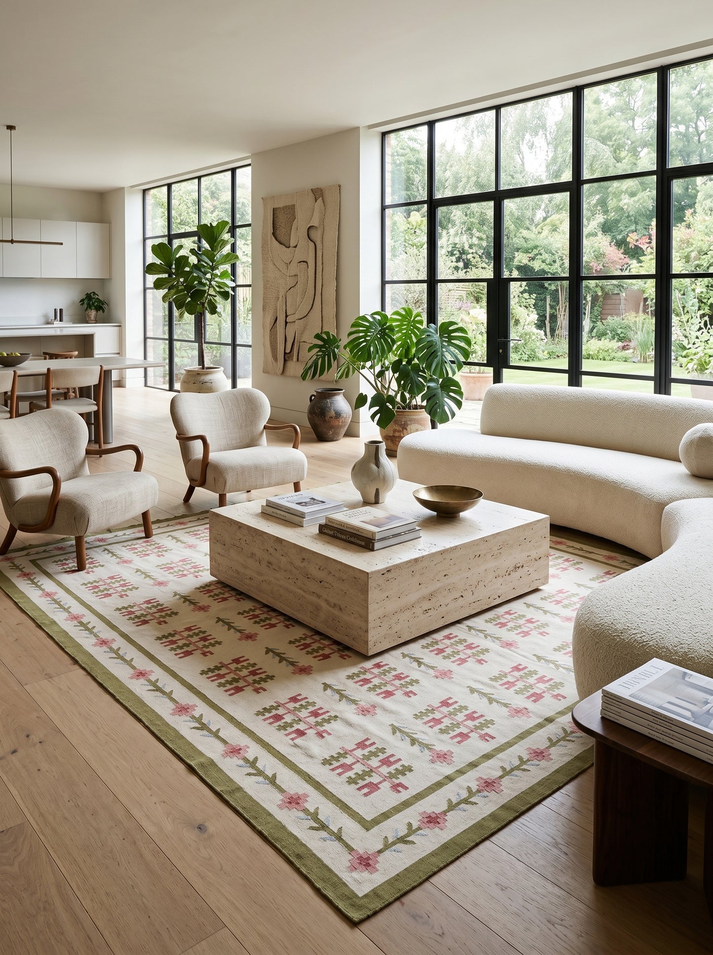 Swedish Folk Pattern Area Rug Nordic Floral Dhurrie Rug