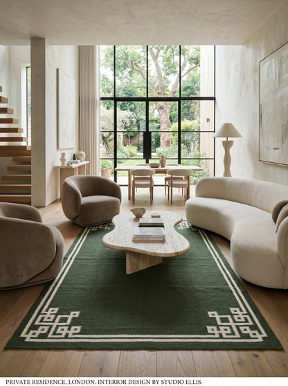 Moss Fretwork Handwoven Cotton Flatweave Dhurrie Rug