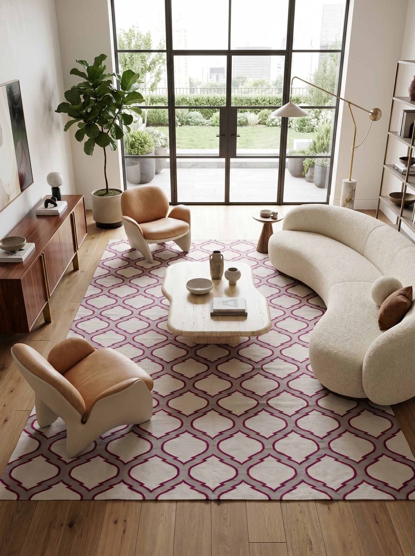 Magenta Quatrefoil Flatweave Rug, Handmade Cotton Area Rug