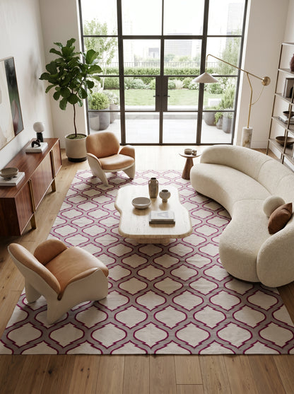 Magenta Quatrefoil Flatweave Rug, Handmade Cotton Area Rug